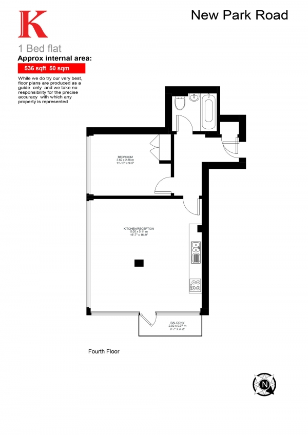 Floor Plan Image for 1 Bedroom Penthouse for Sale in Courtenay House, New Park Road, London, London SW2