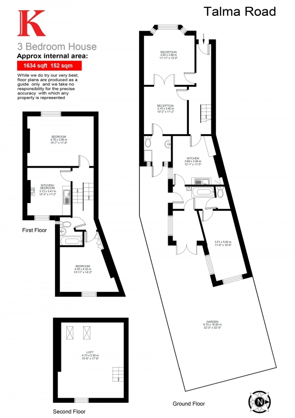 Floor Plan for 3 Bedroom Terraced House for Sale in Talma Road, London, London SW2, London, SW2, 1AS -  &pound750,000