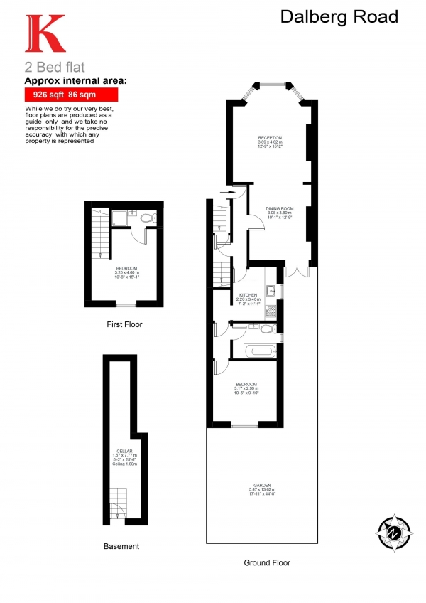 Floor Plan Image for 2 Bedroom Flat for Sale in Dalberg Road, London, London SW2