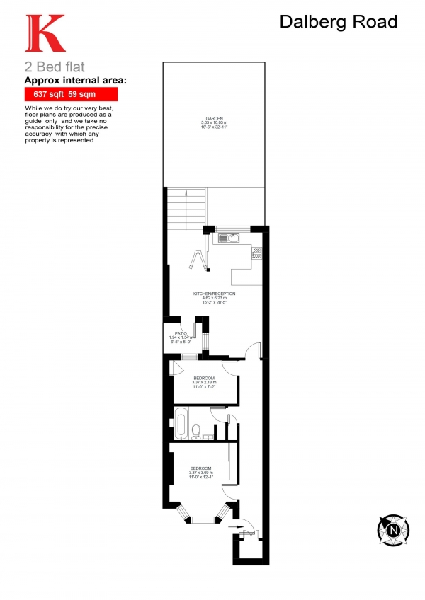 Floor Plan Image for 2 Bedroom Flat for Sale in Dalberg Road, London, London SW2