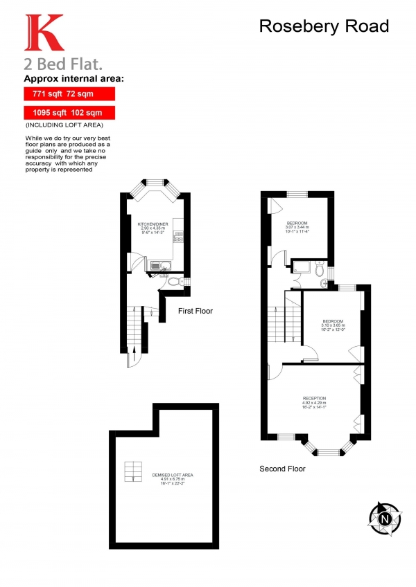 Floor Plan Image for 2 Bedroom Flat for Sale in Rosebery Road, London, London SW2