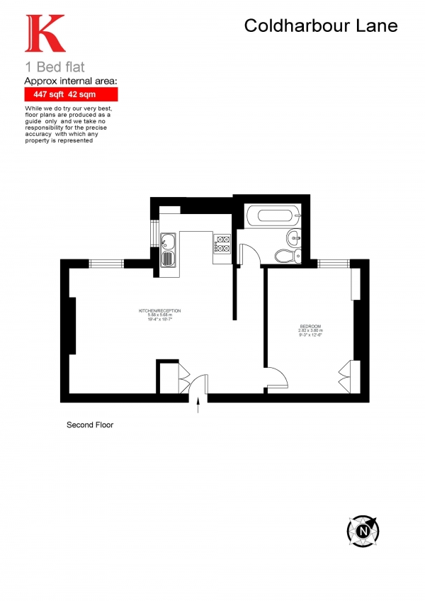 Floor Plan Image for 1 Bedroom Flat for Sale in Connaught Mansions, Coldharbour Lane, London, London SW9