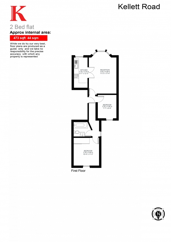 Floor Plan Image for 2 Bedroom Flat for Sale in Kellett Road, London, London SW2