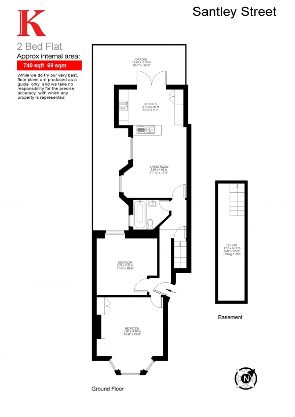 Floor Plan Image for 2 Bedroom Flat for Sale in Santley Street, London, London SW4