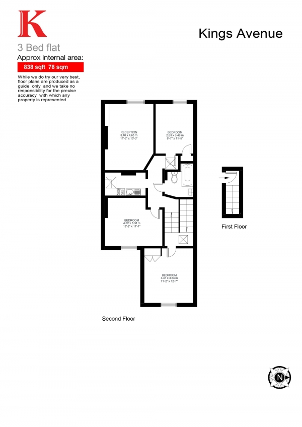 Floor Plan Image for 3 Bedroom Flat for Sale in Kings Avenue, London, London SW4