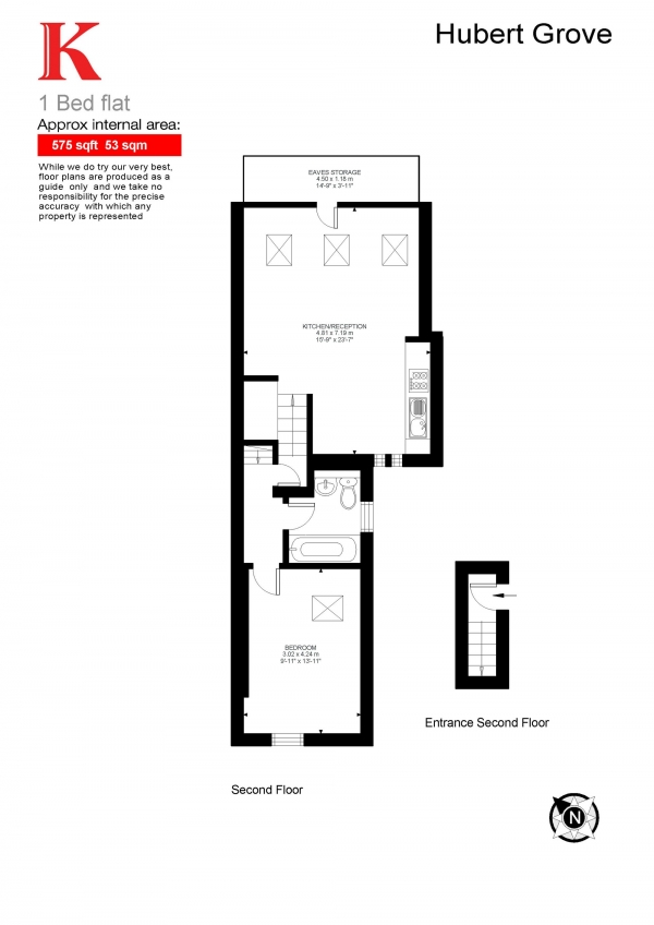 Floor Plan Image for 1 Bedroom Flat for Sale in Hubert Grove, London, London SW9