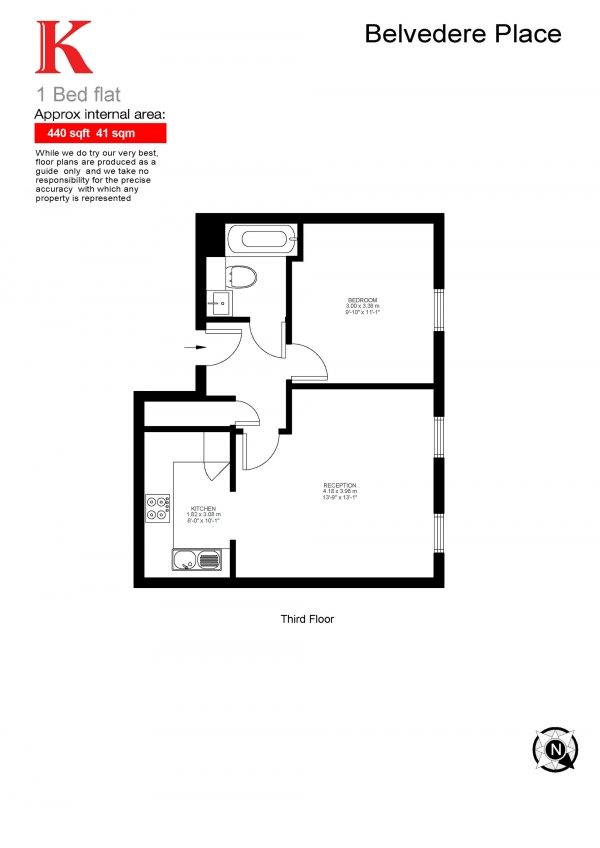 Floor Plan Image for 1 Bedroom Flat for Sale in Belvedere Place, London, London SW2