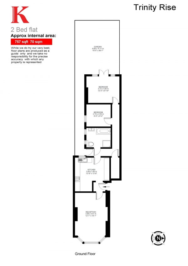 Floor Plan Image for 2 Bedroom Flat for Sale in Trinity Rise, Herne Hill, London SW2