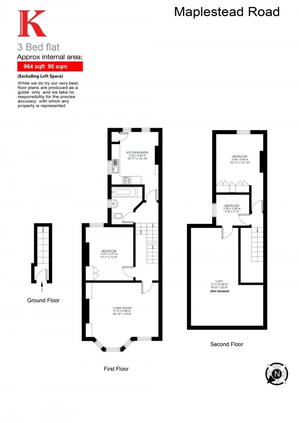 Floor Plan for 2 Bedroom Flat for Sale in Maplestead Road, Brixton, London SW2, Brixton, SW2, 3LX -  &pound535,000