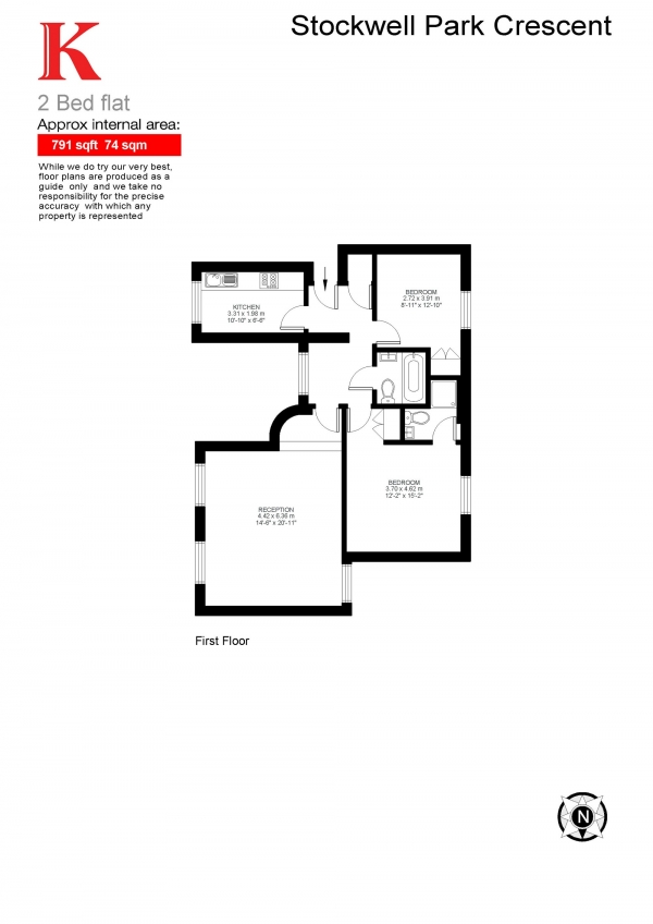 Floor Plan Image for 2 Bedroom Flat to Rent in Stockwell Park Crescent, Stockwell, London SW9