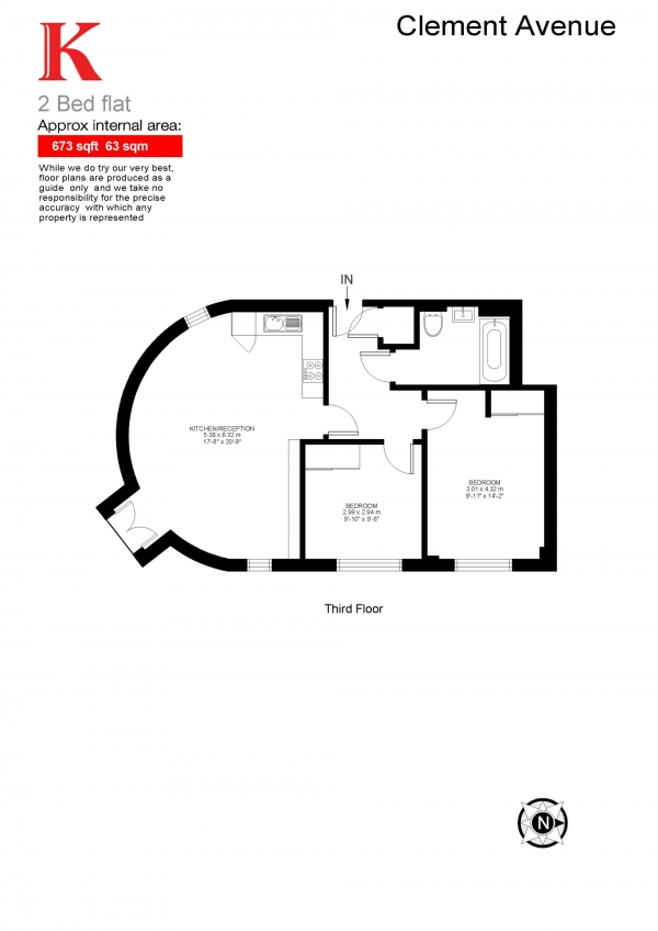 Floor Plan Image for 2 Bedroom Penthouse for Sale in Clement Avenue, Clapham, London SW4