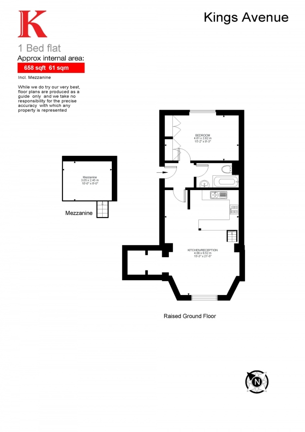 Floor Plan Image for 1 Bedroom Flat for Sale in Kings Avenue, Clapham, London SW4