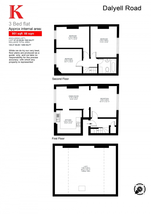 Floor Plan Image for 3 Bedroom Flat for Sale in Dalyell Road, Brixton, London SW9