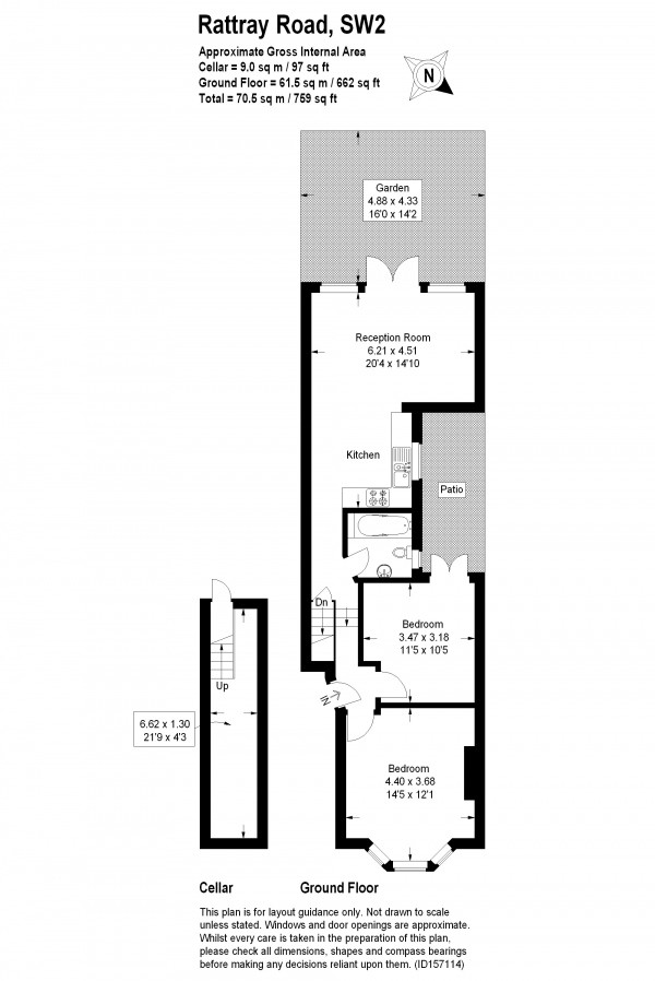Floor Plan for 2 Bedroom Flat to Rent in Rattray Road, London, London SW2, London, SW2, 1BD - £425  pw | £1842 pcm