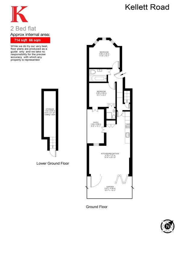 Floor Plan for 2 Bedroom Flat for Sale in Kellett Road, London, London SW2, London, SW2, 1ED -  &pound600,000