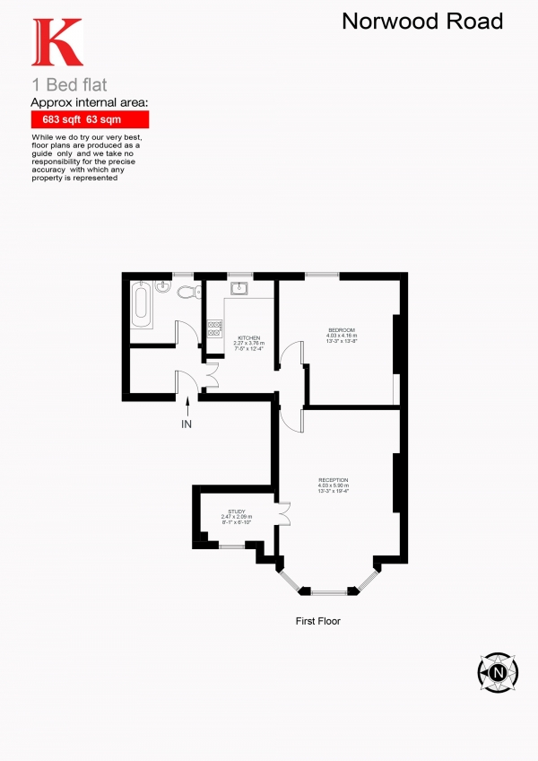 Floor Plan Image for 1 Bedroom Flat for Sale in Norwood Road, London, London SE24