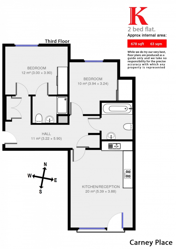 Floor Plan Image for 2 Bedroom Flat for Sale in Carney Place, Coldharbour Lane, London, London SW9