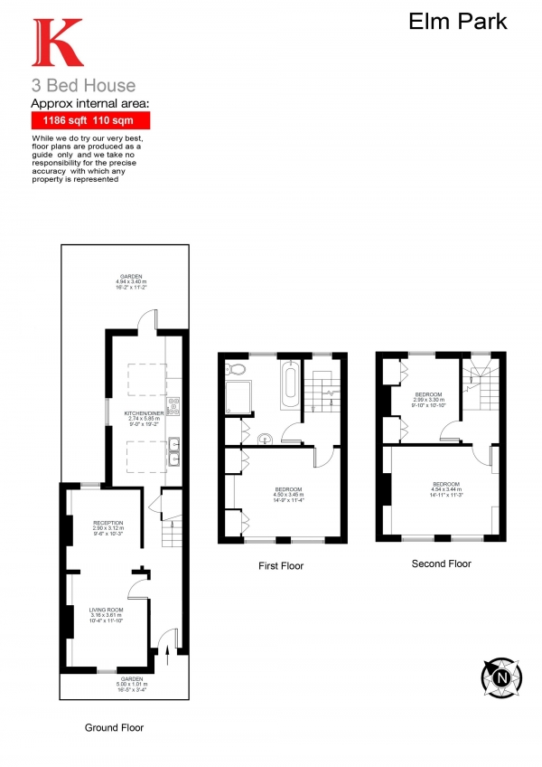 Floor Plan Image for 3 Bedroom Terraced House for Sale in Elm Park, London, London SW2