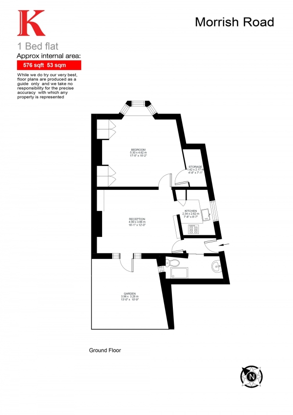Floor Plan Image for 1 Bedroom Flat for Sale in Morrish Road, London, London SW2