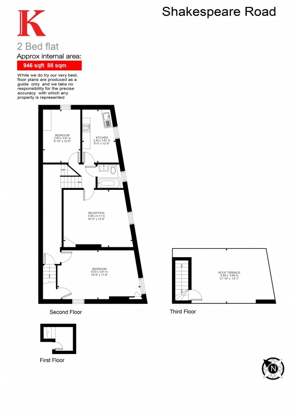 Floor Plan for 2 Bedroom Flat for Sale in Shakespeare Road, London, London SE24, London, SE24, 0LA -  &pound699,950