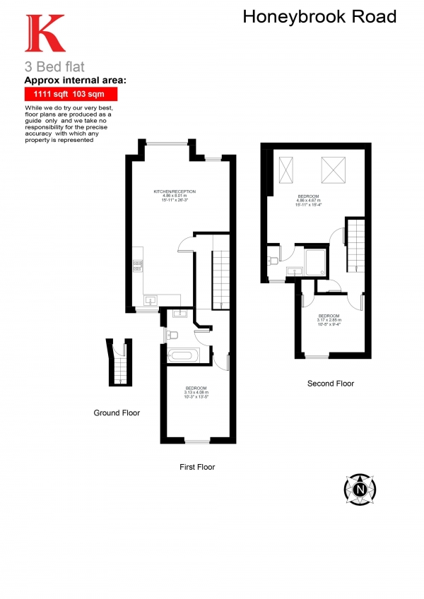 Floor Plan Image for 3 Bedroom Flat for Sale in Honeybrook Road, London, London SW12