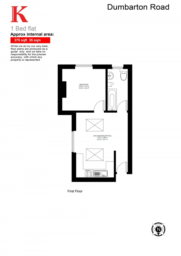 Floor Plan for 1 Bedroom Flat for Sale in Dumbarton Road, London, London SW2, London, SW2, 5LX -  &pound275,000