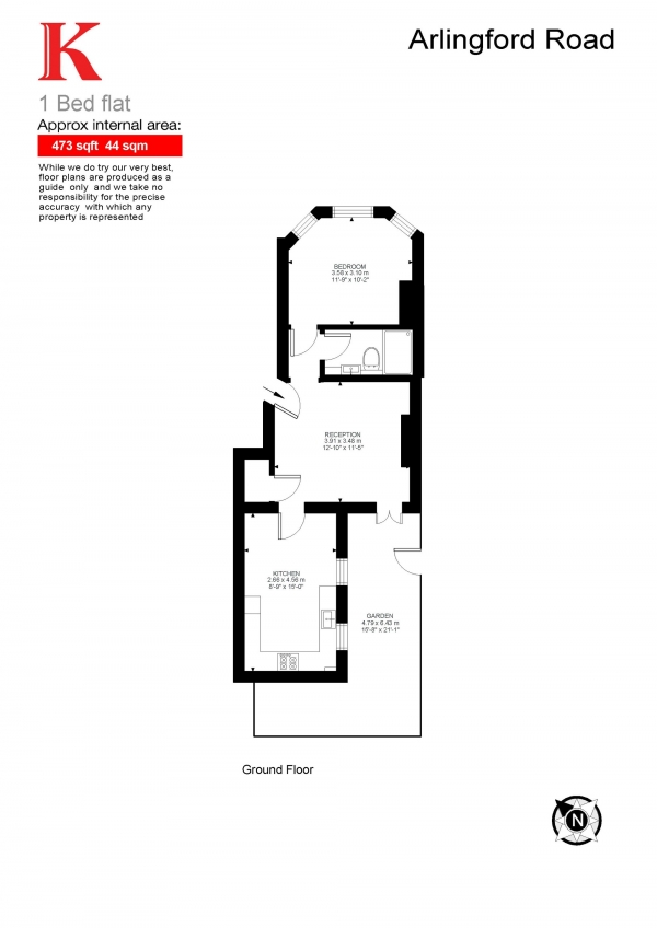 Floor Plan Image for 1 Bedroom Flat for Sale in Arlingford Road, London, London SW2