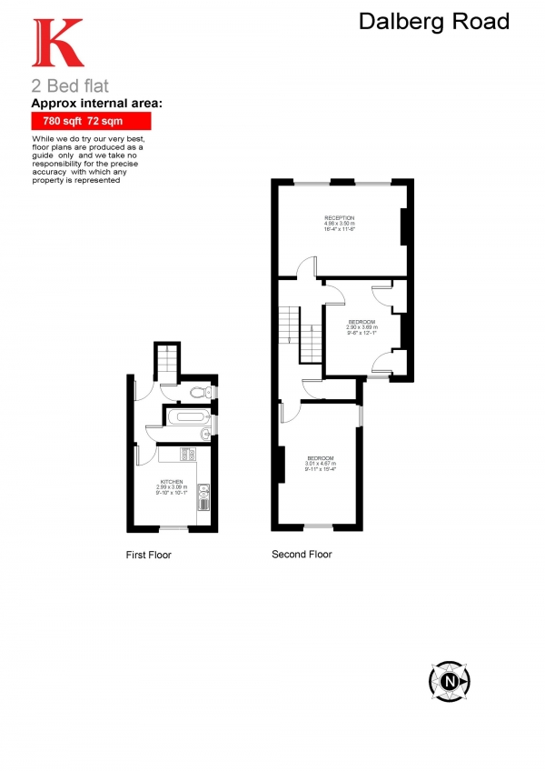 Floor Plan for 2 Bedroom Flat for Sale in Dalberg Road, London, London SW2, London, SW2, 1AL -  &pound550,000