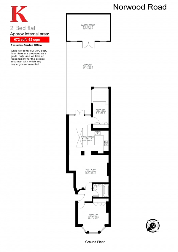 Floor Plan Image for 2 Bedroom Flat for Sale in Norwood Road, London, London SE24