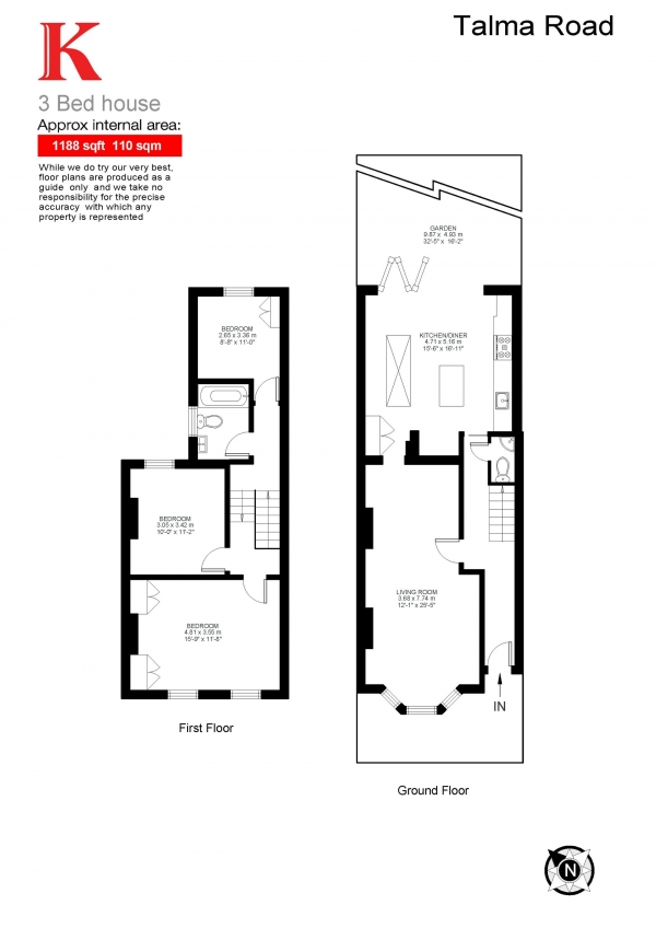 Floor Plan Image for 3 Bedroom Terraced House for Sale in Talma Road, London, London SW2