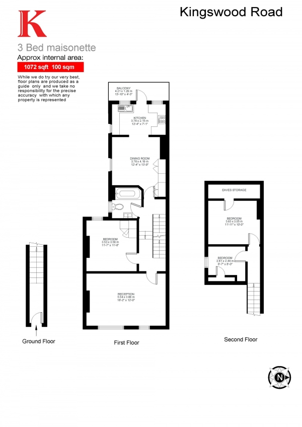 Floor Plan Image for 3 Bedroom Maisonette for Sale in Kingswood Road, Brixton, London SW2