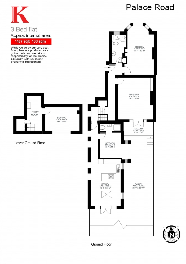 Floor Plan Image for 3 Bedroom Flat for Sale in Palace Road, Tulse Hill, London SW2