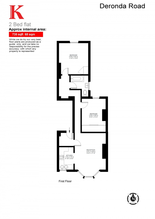 Floor Plan Image for 2 Bedroom Flat for Sale in Deronda Road, Herne Hill, London SE24