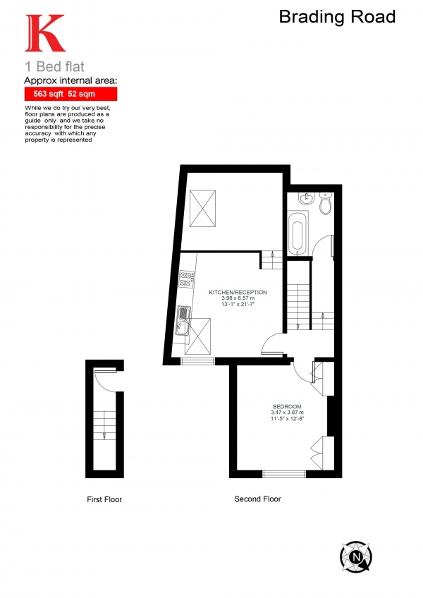 Floor Plan Image for 1 Bedroom Flat for Sale in Brading Road, Brixton, London SW2