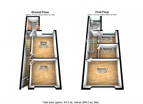 Floor Plan Image for 3 Bedroom Terraced House for Sale in Queensgate, Heaton