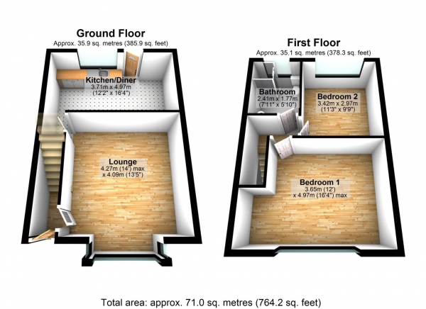 Floor Plan Image for 2 Bedroom Terraced House for Sale in Longford Avenue, Smithills, BL1.