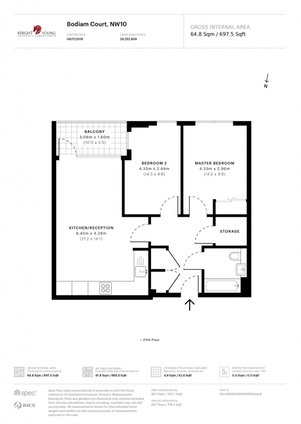 Floor Plan for 2 Bedroom Flat for Sale in Park Royal, Park Royal, NW10, 7GE -  &pound495,950