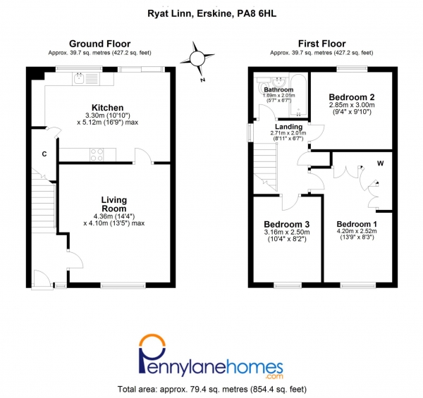 Floor Plan Image for 3 Bedroom Semi-Detached House for Sale in Ryat Linn, Erskine