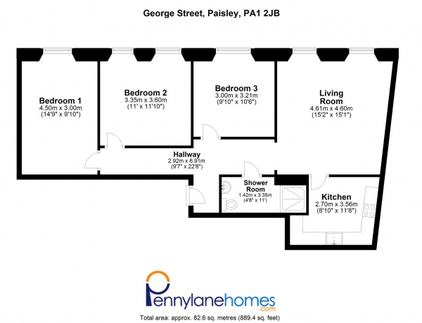 Floor Plan Image for 3 Bedroom Flat to Rent in George Street, Paisley