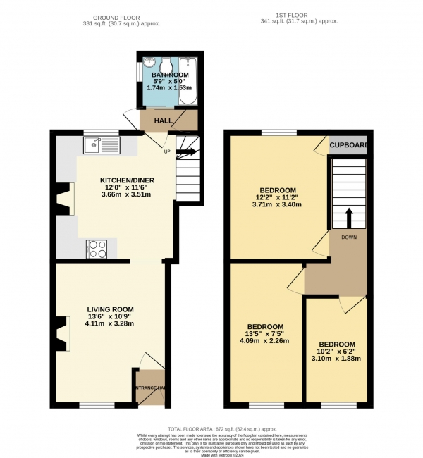 Floor Plan Image for 3 Bedroom Terraced House to Rent in New Buildings, Frome