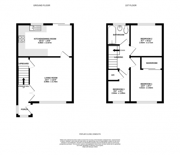 Floor Plan Image for 3 Bedroom End of Terrace House for Sale in Poplar Close, Exmouth