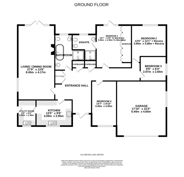 Floor Plan Image for 4 Bedroom Detached Bungalow for Sale in Old Ebford Lane, Ebford