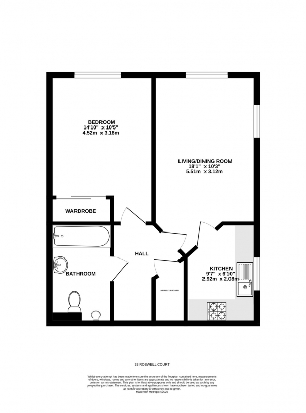 Floor Plan for 1 Bedroom Retirement Property for Sale in Douglas Avenue, Exmouth, EX8, 2FA - Guide Price &pound150,000