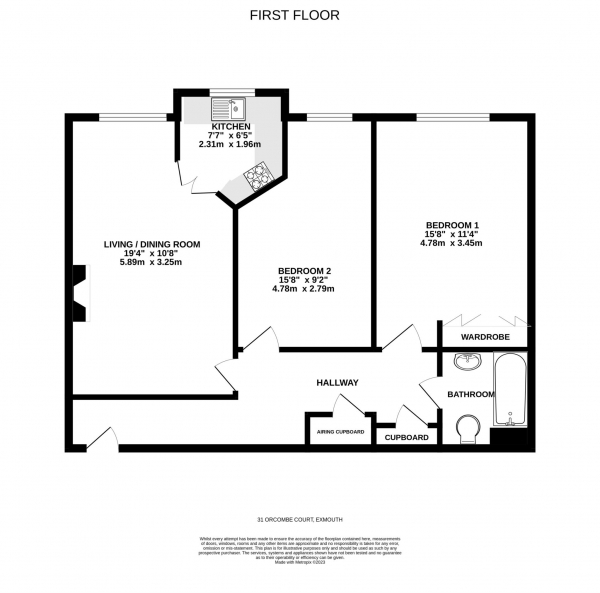 Floor Plan for 2 Bedroom Retirement Property for Sale in Orcombe Court, Exmouth, Littleham Road, EX8, 2ET - Guide Price &pound99,950