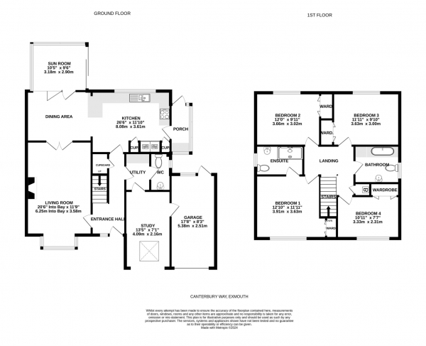 Floor Plan for 4 Bedroom Detached House for Sale in Canterbury Way, Exmouth, EX8, 5QQ - Guide Price &pound579,950