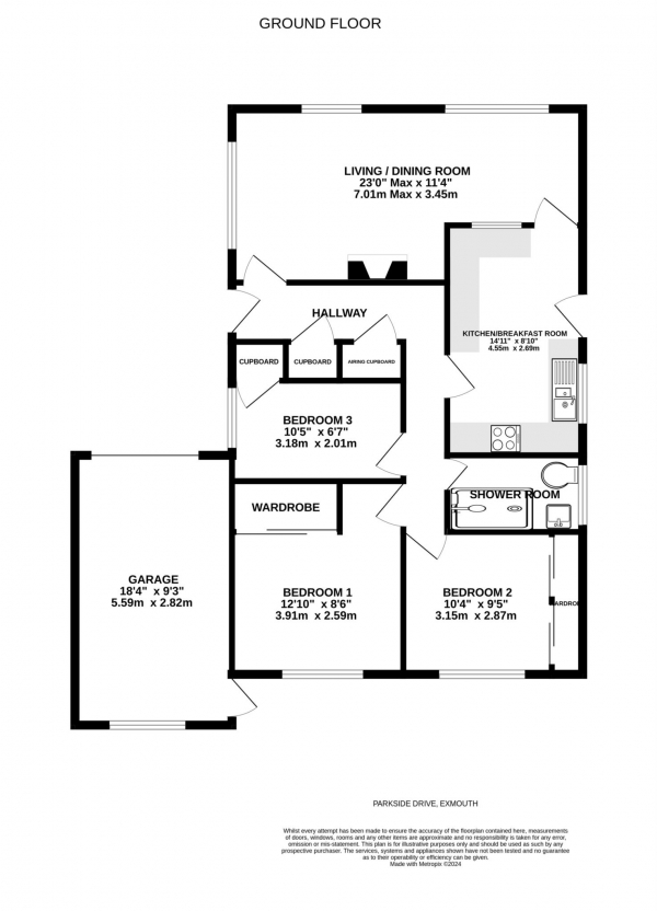 Floor Plan Image for 3 Bedroom Detached Bungalow for Sale in Parkside Drive, Exmouth