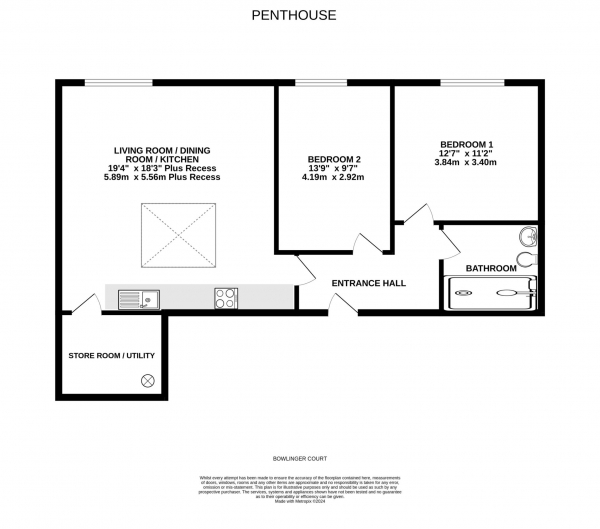 Floor Plan Image for 2 Bedroom Flat for Sale in Bowlinger Court, Tower Street