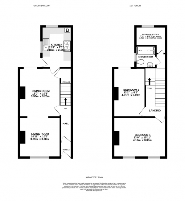 Floor Plan for 3 Bedroom Terraced House for Sale in Rosebery Road, Exmouth, EX8, 1SJ - Guide Price &pound269,950