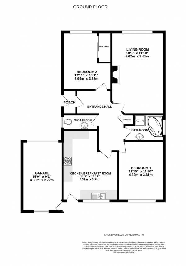 Floor Plan Image for 2 Bedroom Detached Bungalow for Sale in Crossingfields Drive, Exmouth