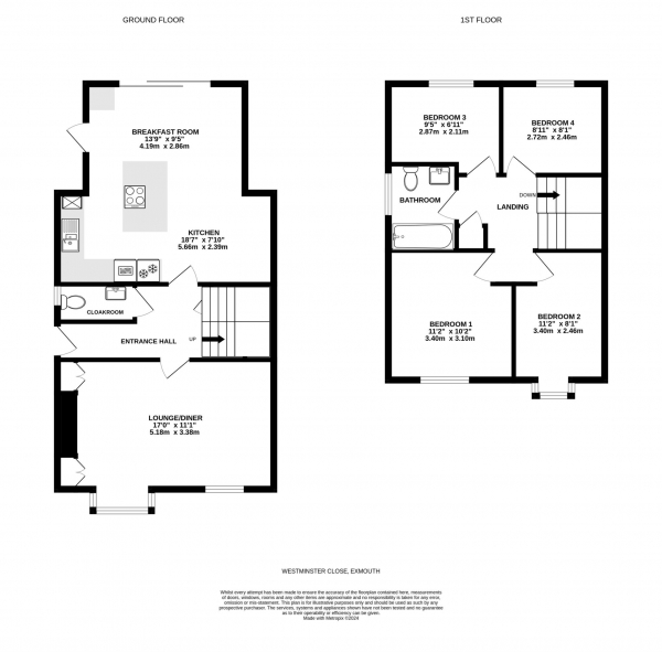 Floor Plan for 4 Bedroom Semi-Detached House for Sale in Westminster Close, Exmouth, EX8, 5QS - Guide Price &pound395,000